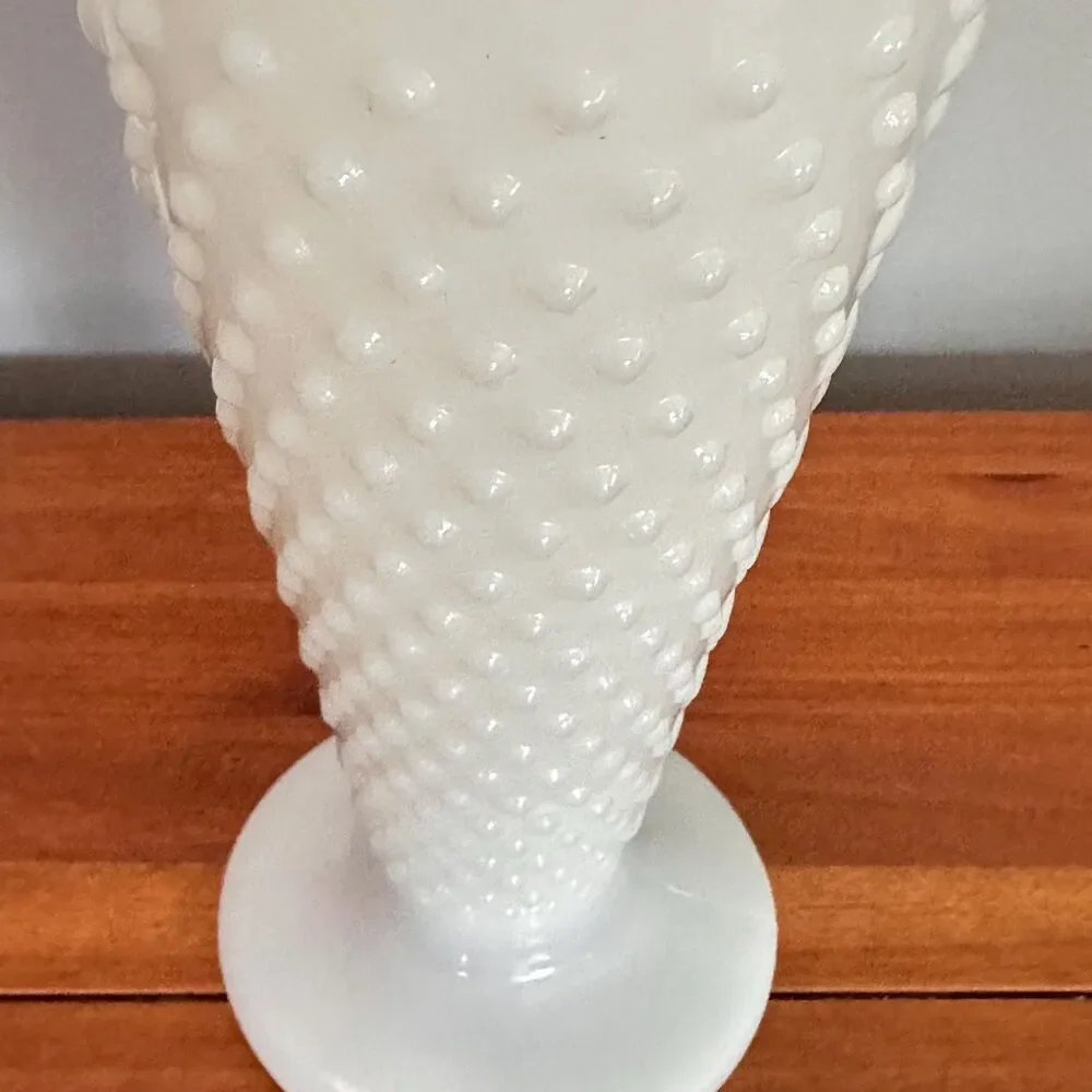 Vintage Anchor Hocking White Milk Glass Hobnail Trumpet Vase 9.75